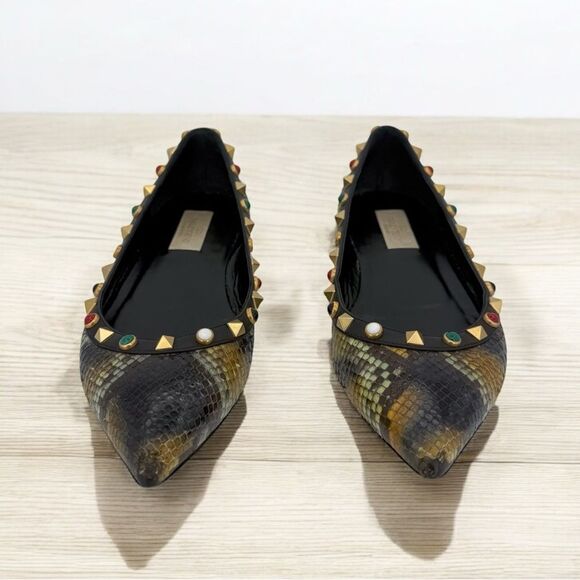 VALENTINO Garavani Rockstud Snakeskin Ballet Flats Size IT37.5 - Picture 5 of 11